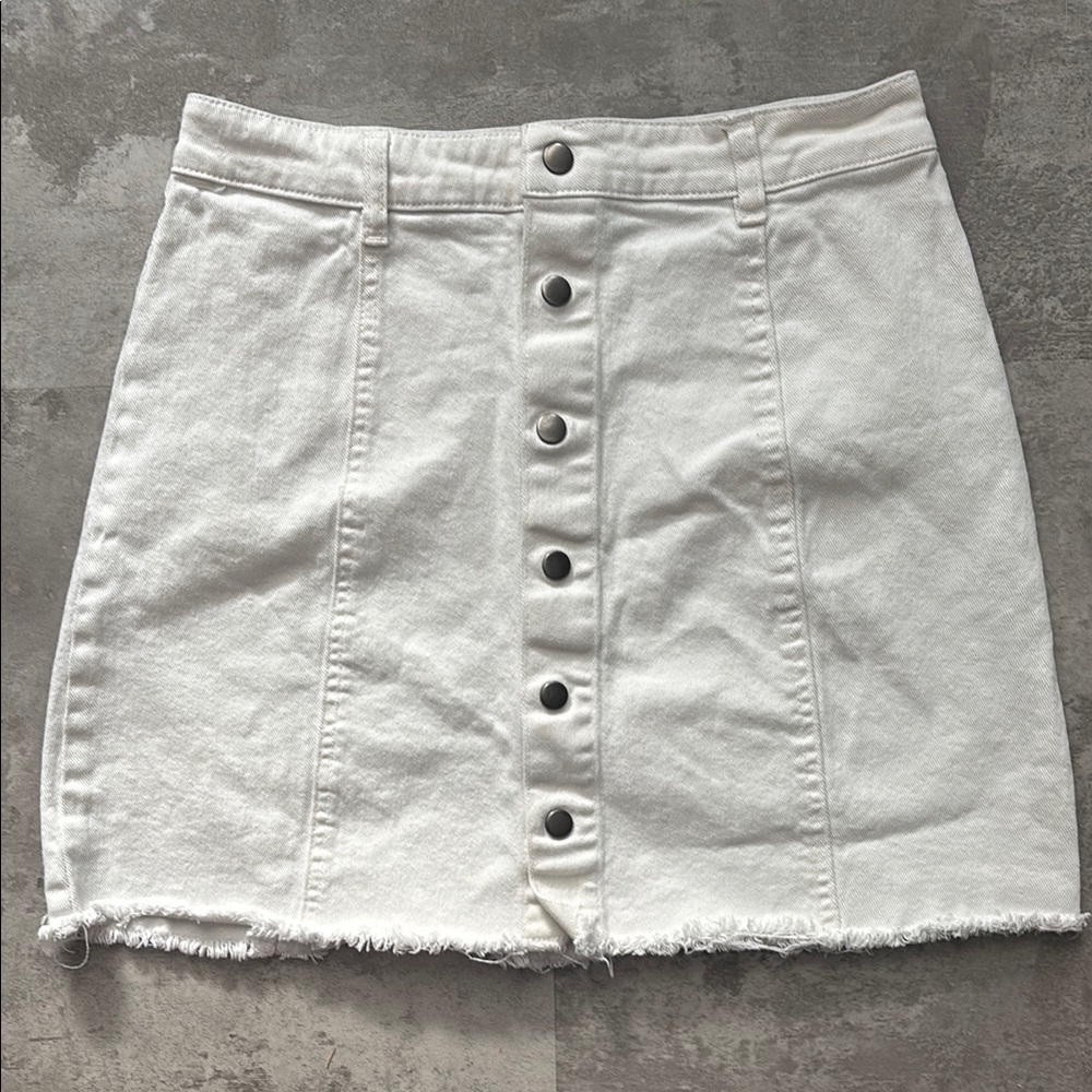 White Button-Up Denim Skirt